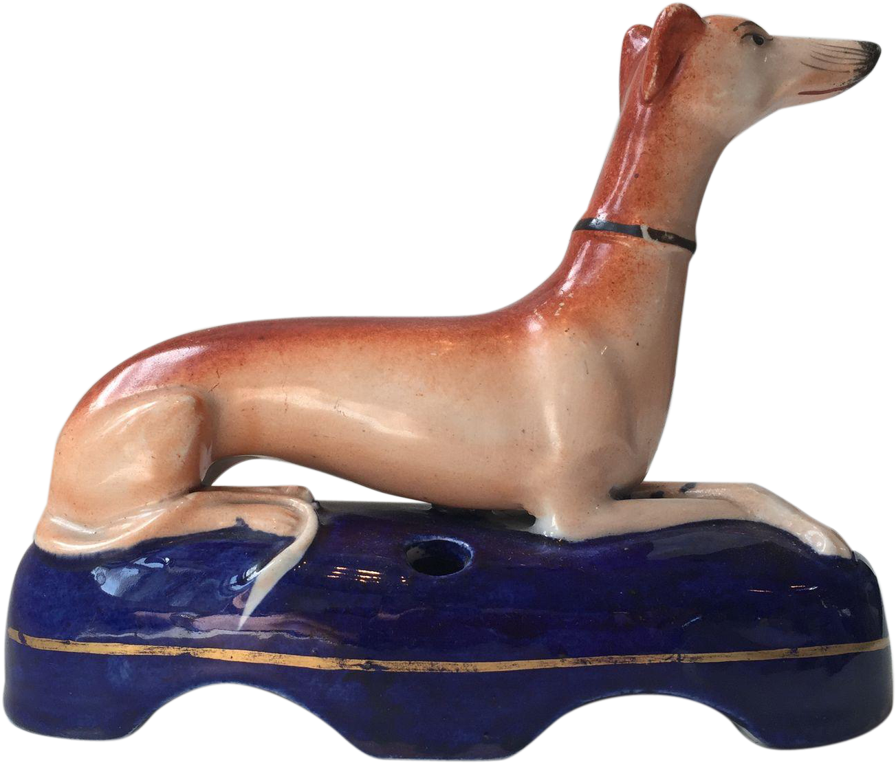 Ceramic Greyhound Figurineon Blue Base