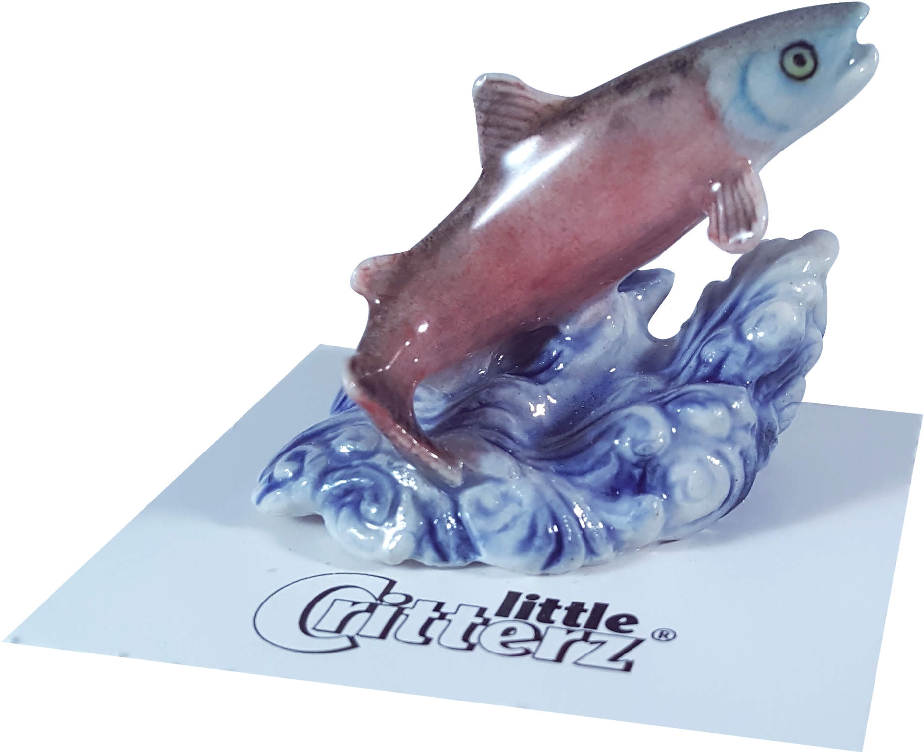 Ceramic Salmon Leaping Wave Figurine