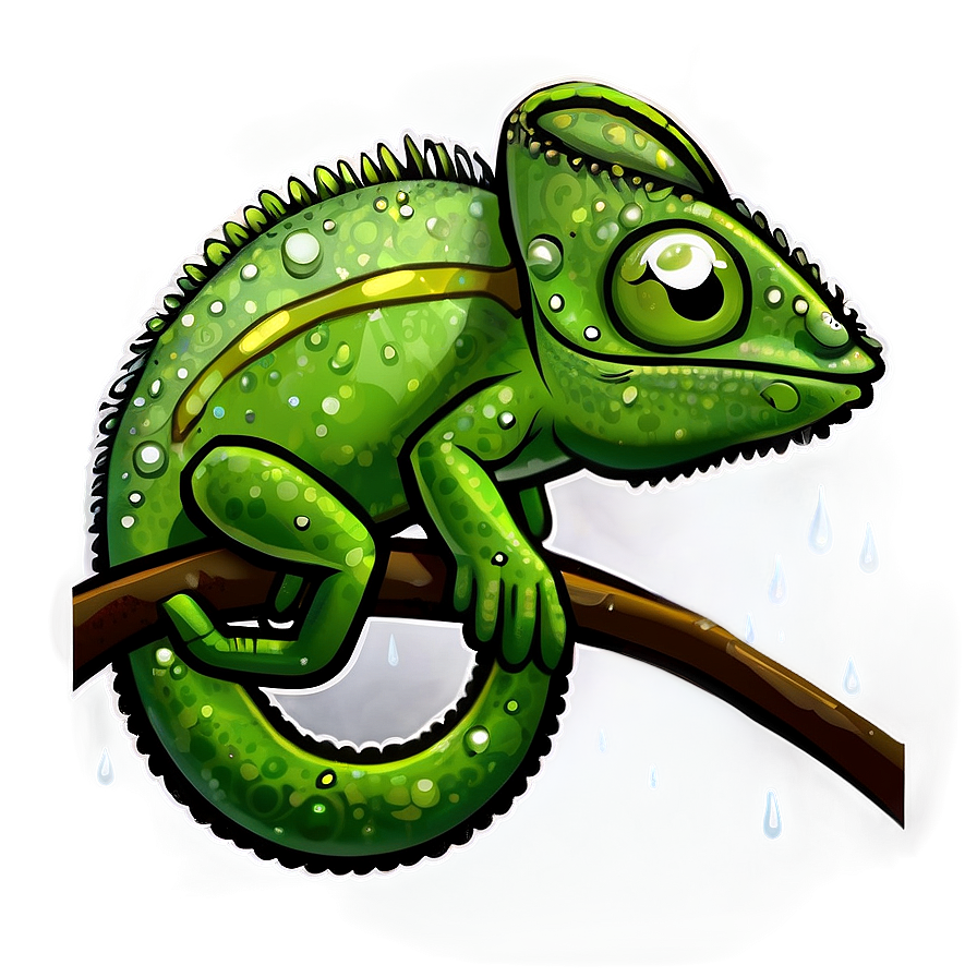 Chameleon In A Rainy Scene Png Qyf