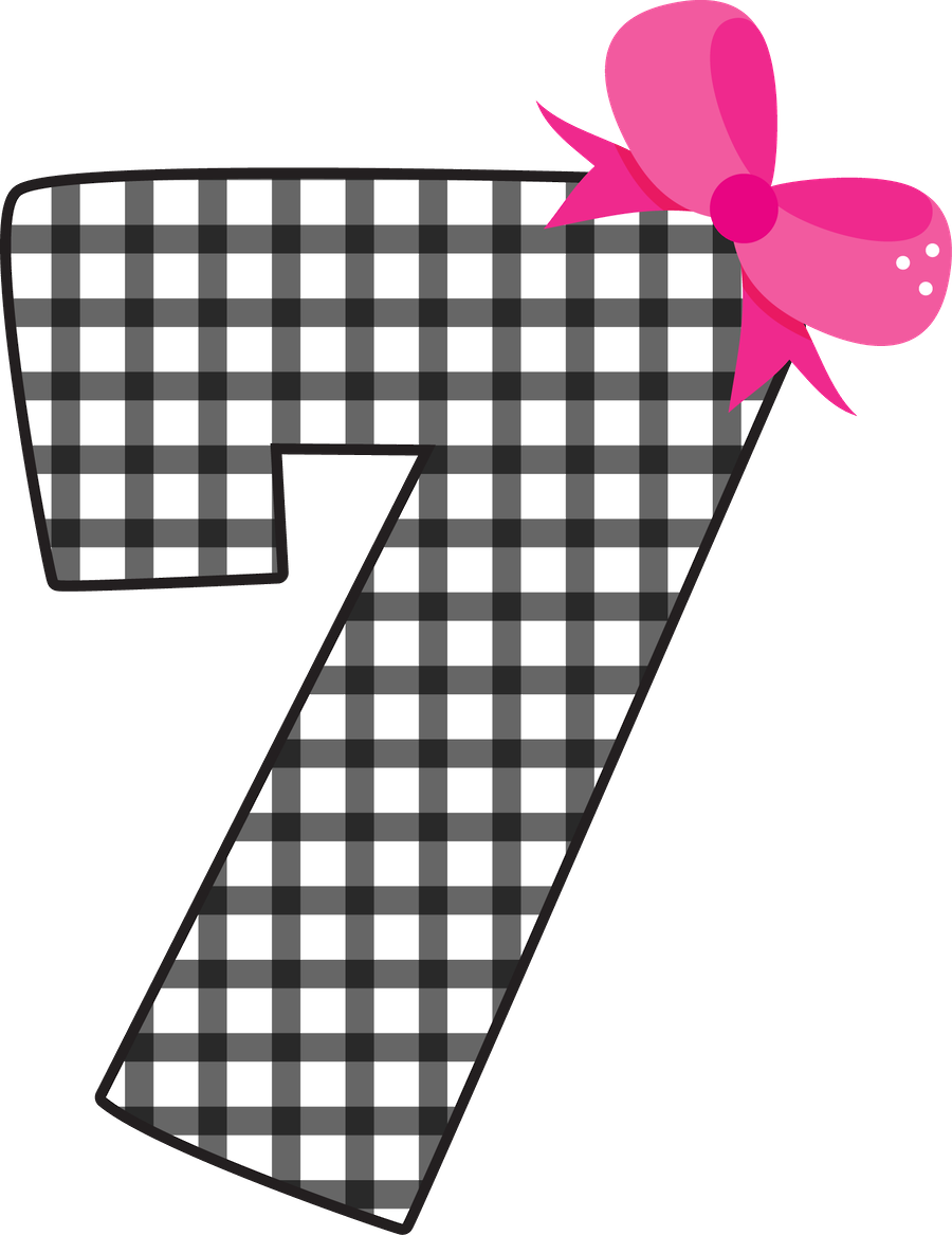 Checkered Number7with Pink Bow