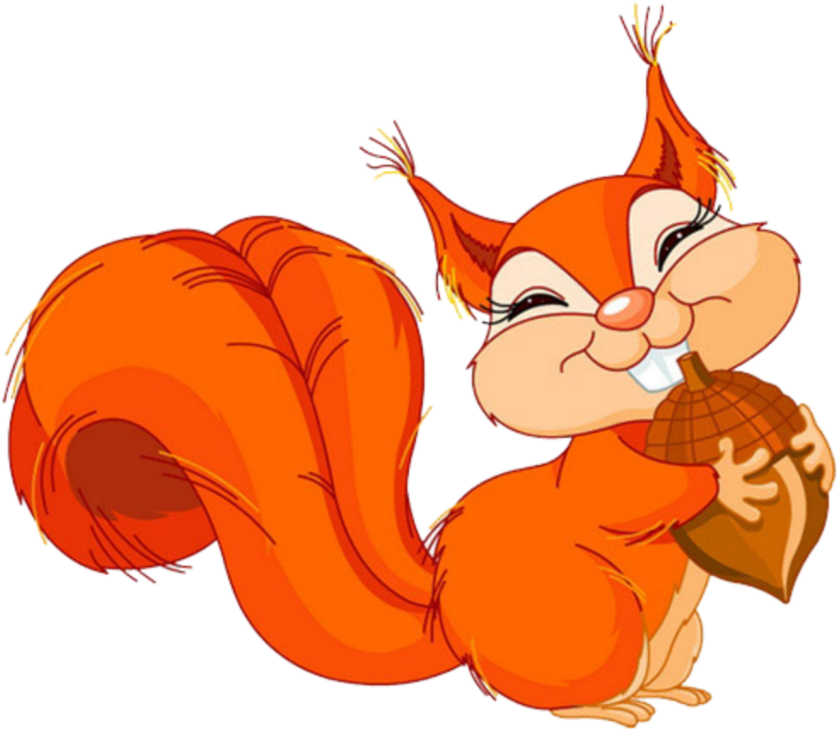 Cheerful Cartoon Squirrel With Acorn.png