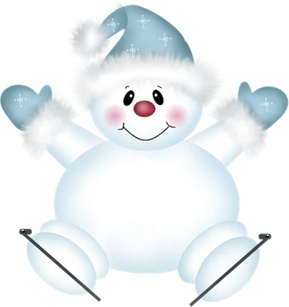 Cheerful Snowman Skiing Clipart