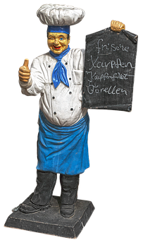 Chef_ Statue_ Holding_ Menu_ Board