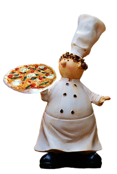 Chef_ Statue_ Holding_ Pizza