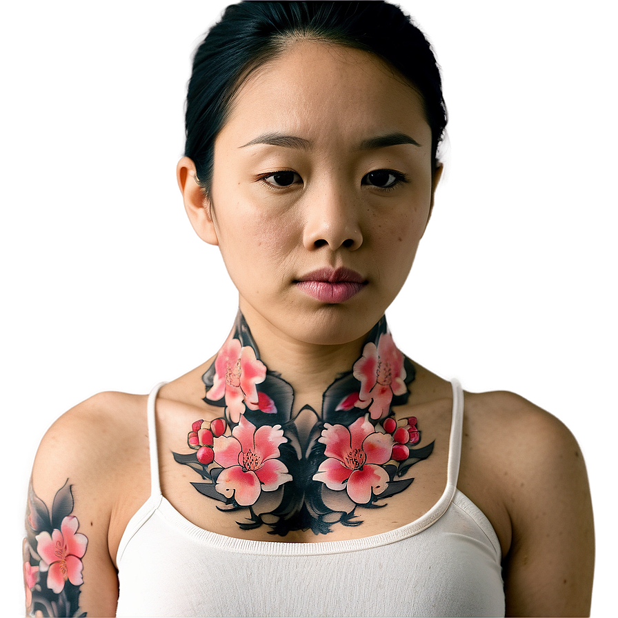 Cherry Blossom Neck Tattoo Images Png 06122024