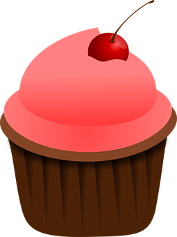 Cherry Topped Chocolate Cupcake Illustration