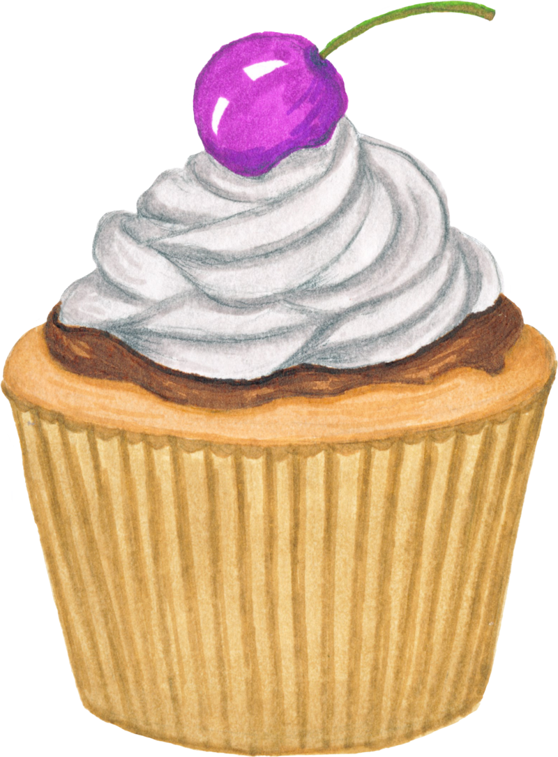 Cherry Topped Cupcake Illustration