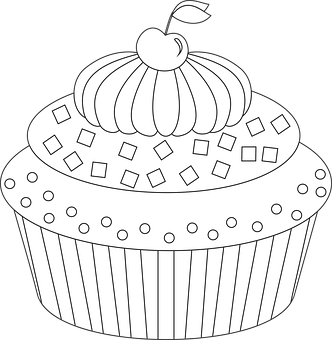 Cherry Topped Cupcake Line Art