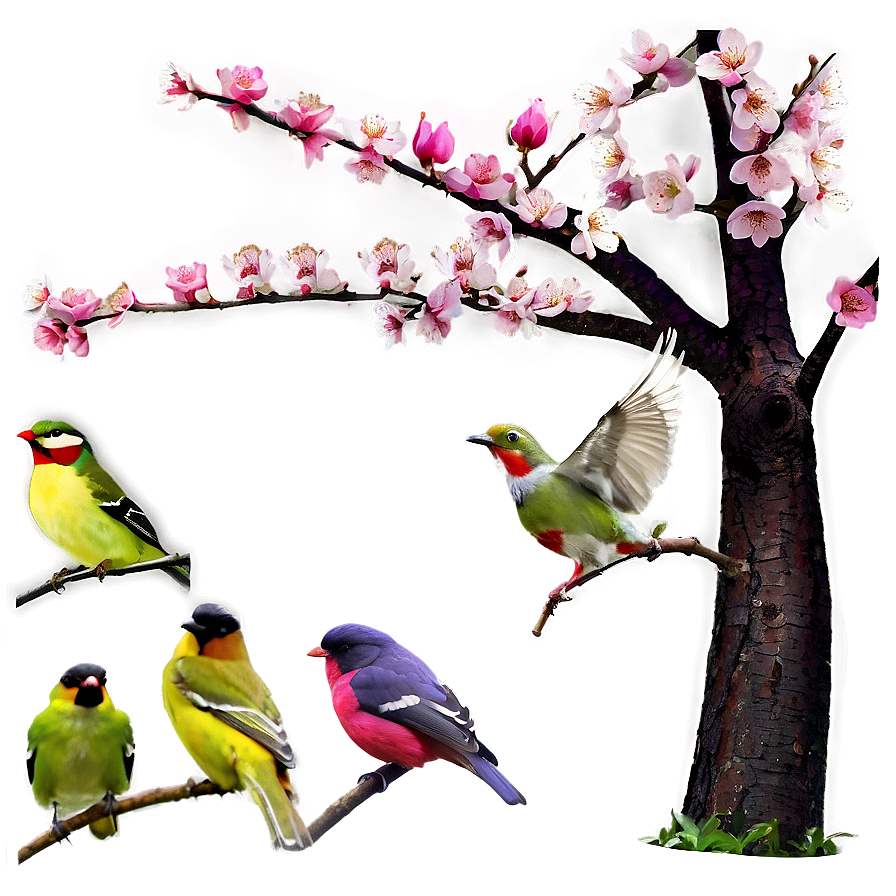 Cherry Tree And Birds Png 59