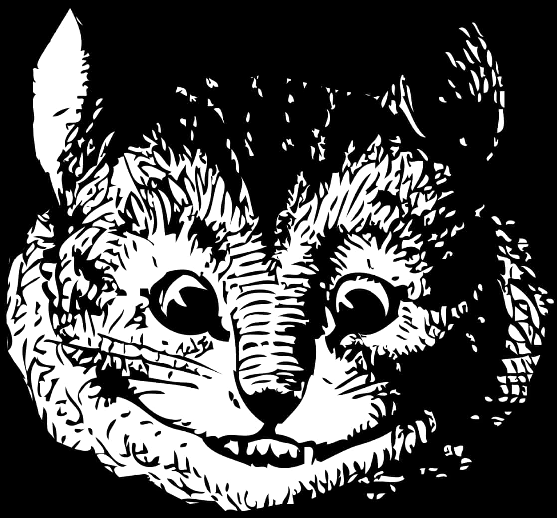 Cheshire Cat Blackand White Illustration