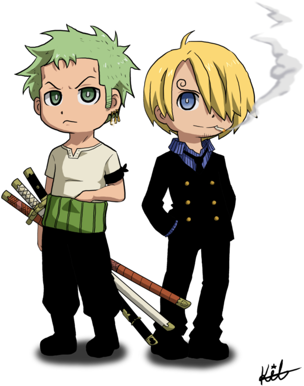 Chibi_ Anime_ Characters_ Smoking_and_ Swords