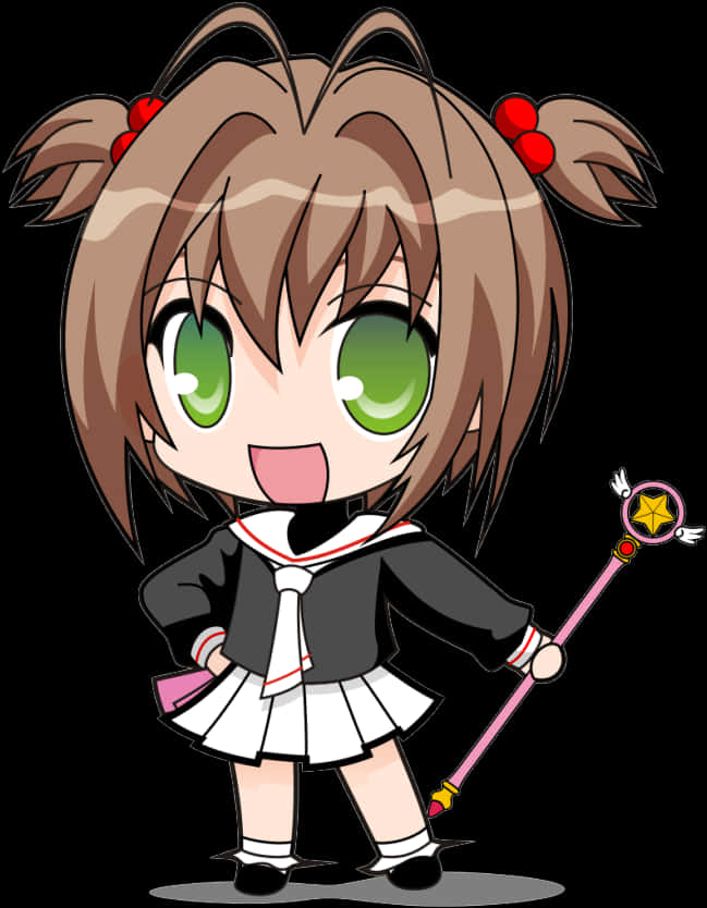 Chibi Anime Girlwith Magical Wand