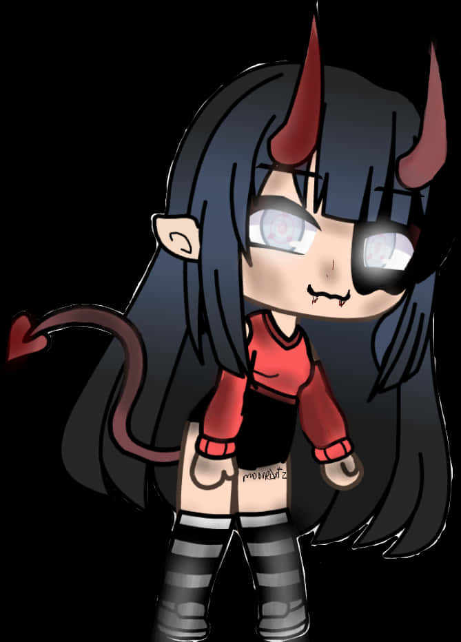 Chibi Demon Girlwith Emo Hair