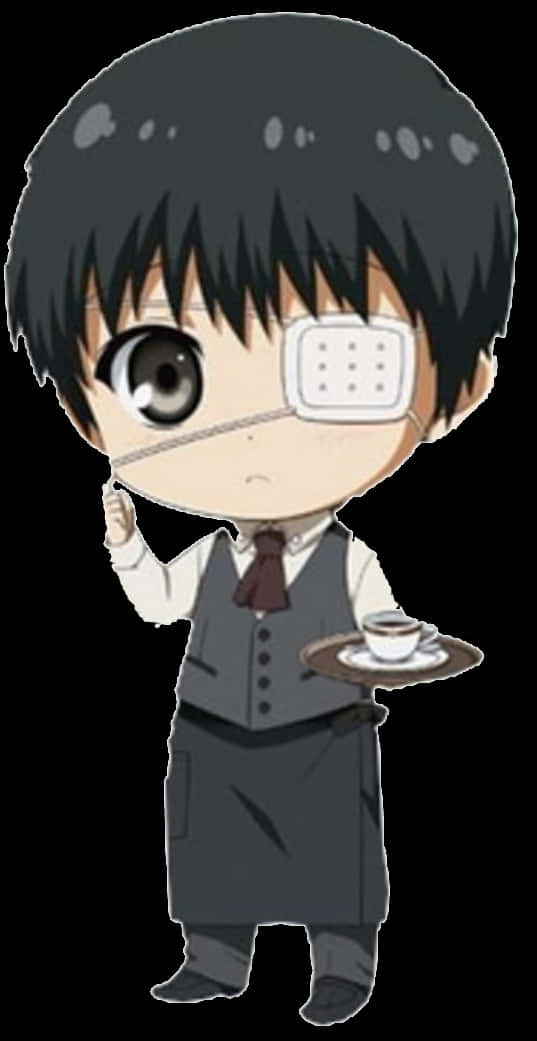 Chibi Kaneki Waiter Illustration