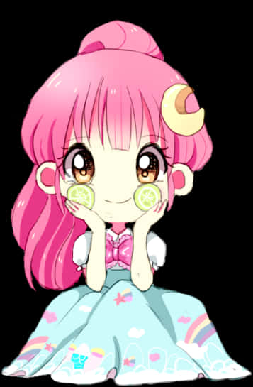 Chibi Pink Haired Anime Girlwith Lemon Eyes