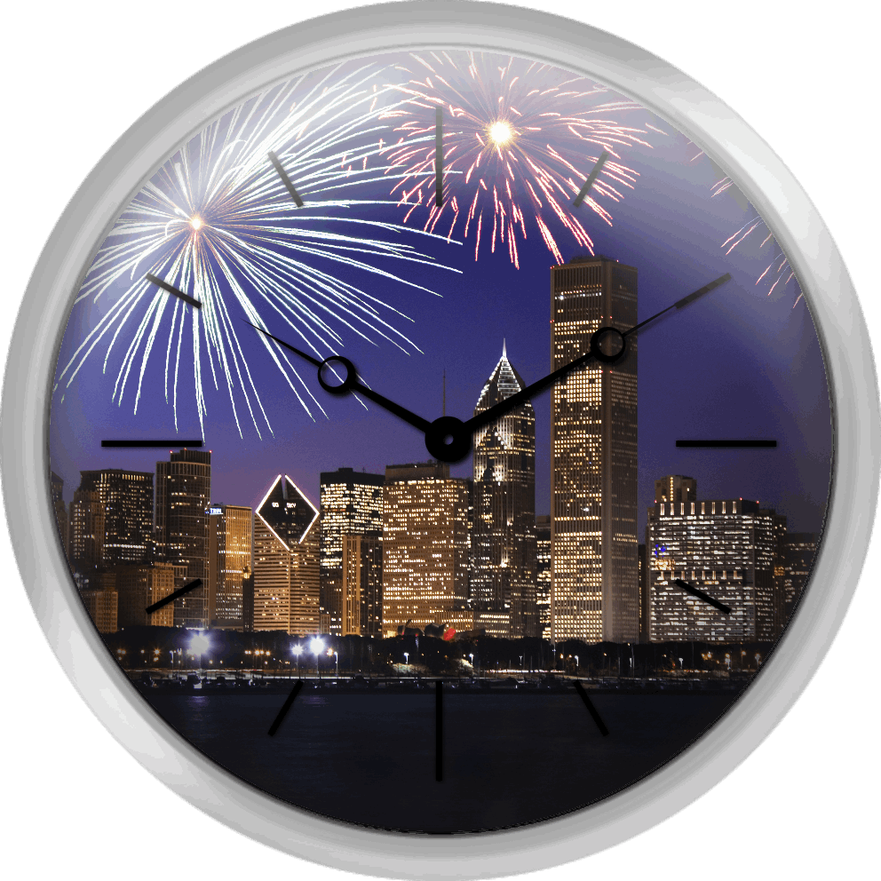 Chicago Skyline Fireworks Clock