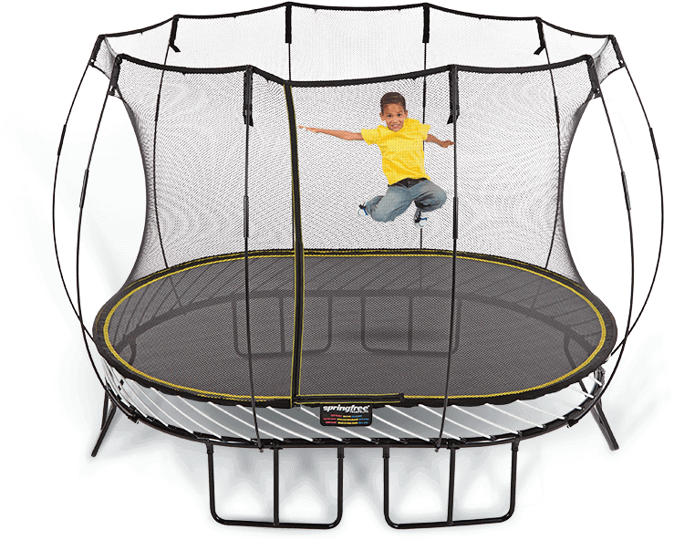 Child Jumpingon Safety Net Trampoline