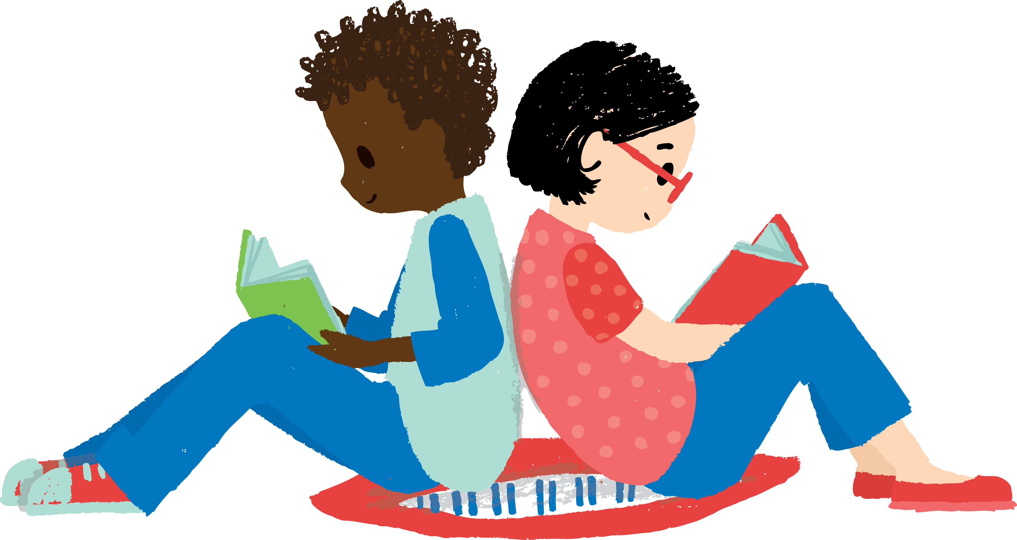 Children Reading Together Illustration