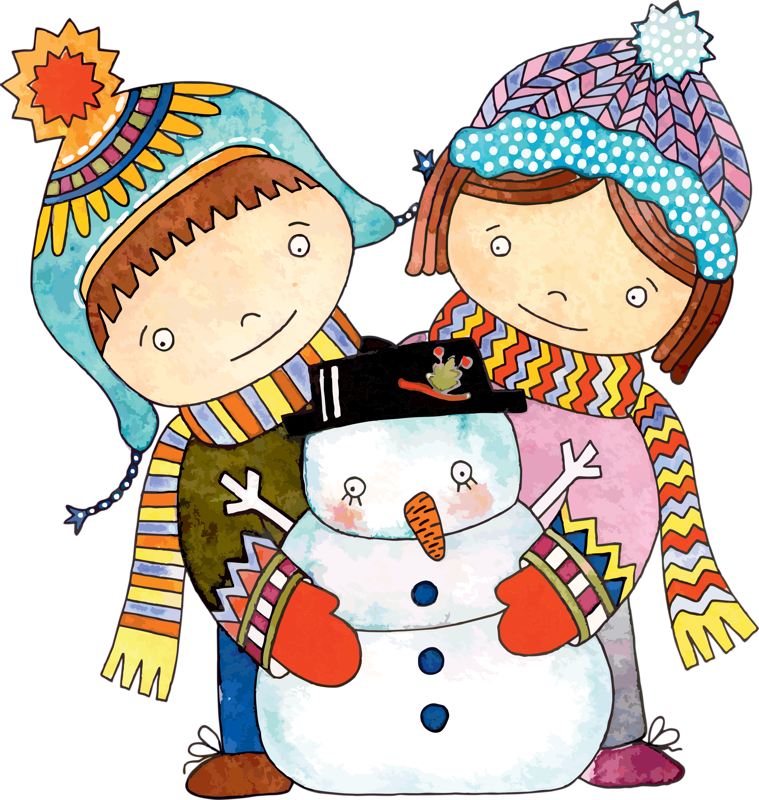 Childrenand Snowman Winter Clipart