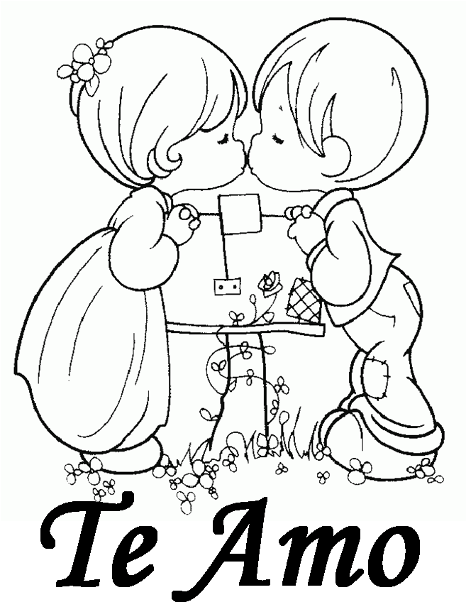 Childrens Kiss Line Drawing