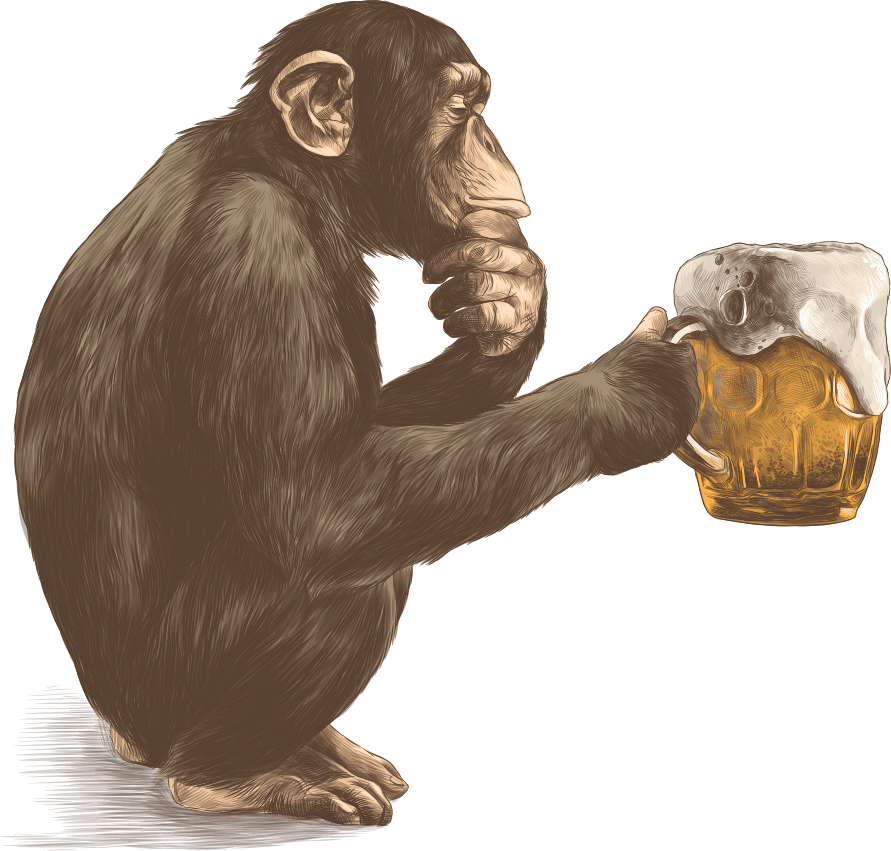 Chimpanzee Enjoying Beer Illustration