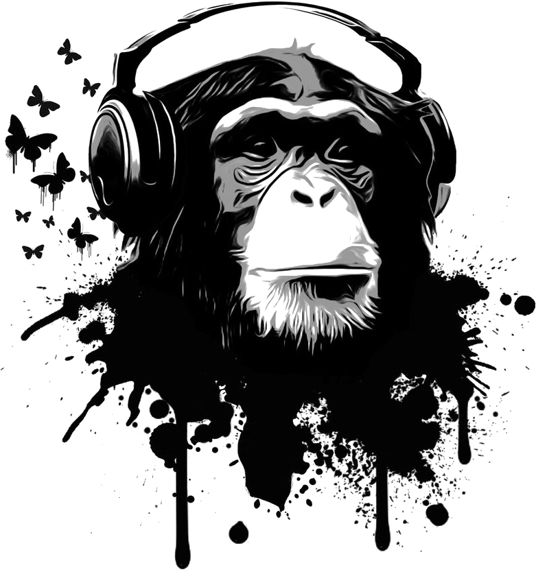 Chimpanzee Headphones Art