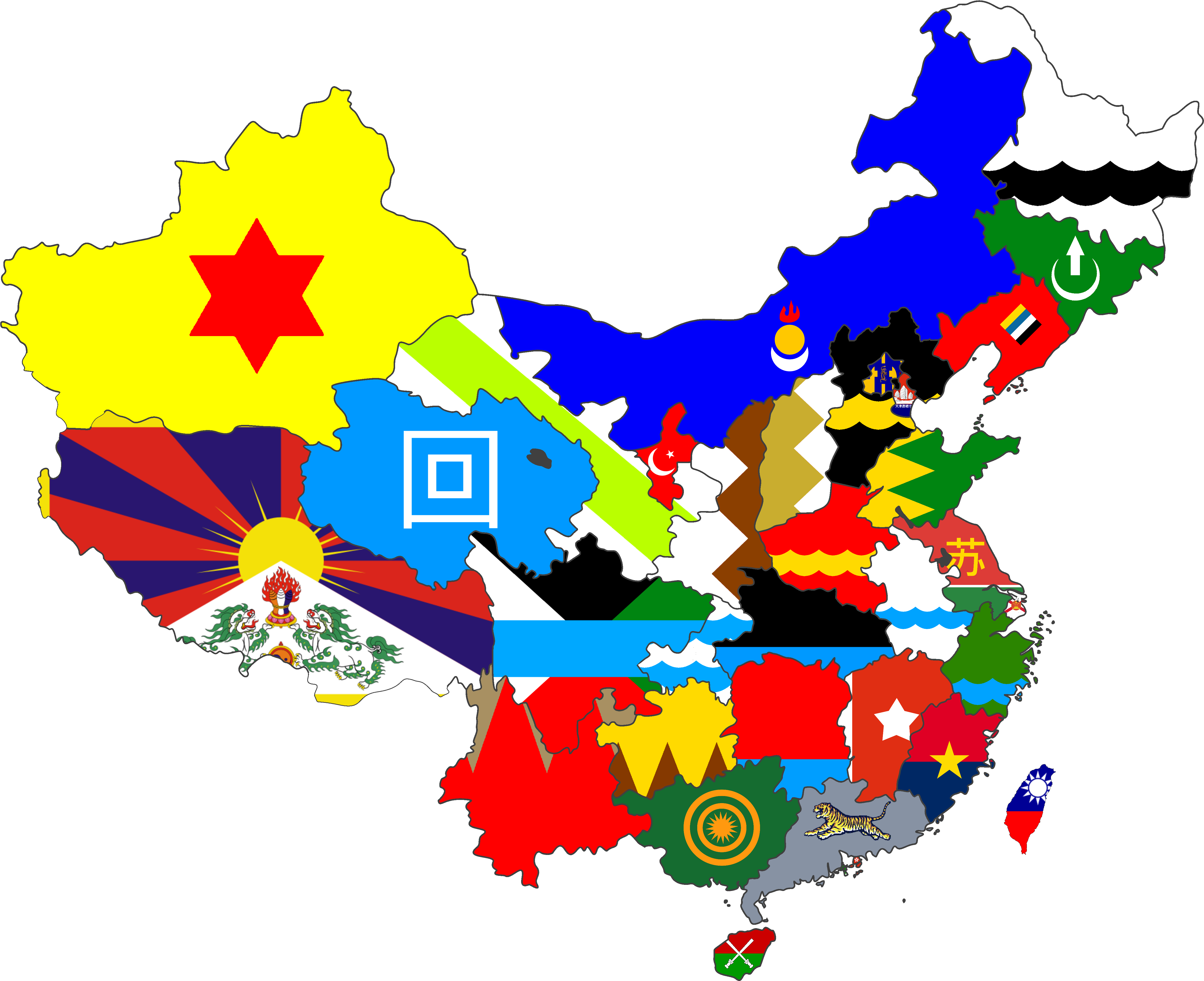 China Mapwith Flags Representation