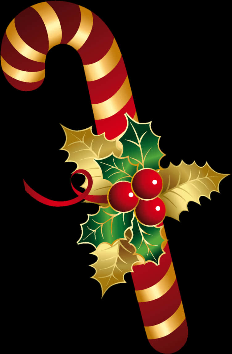 Christmas Candy Canewith Holly Decoration