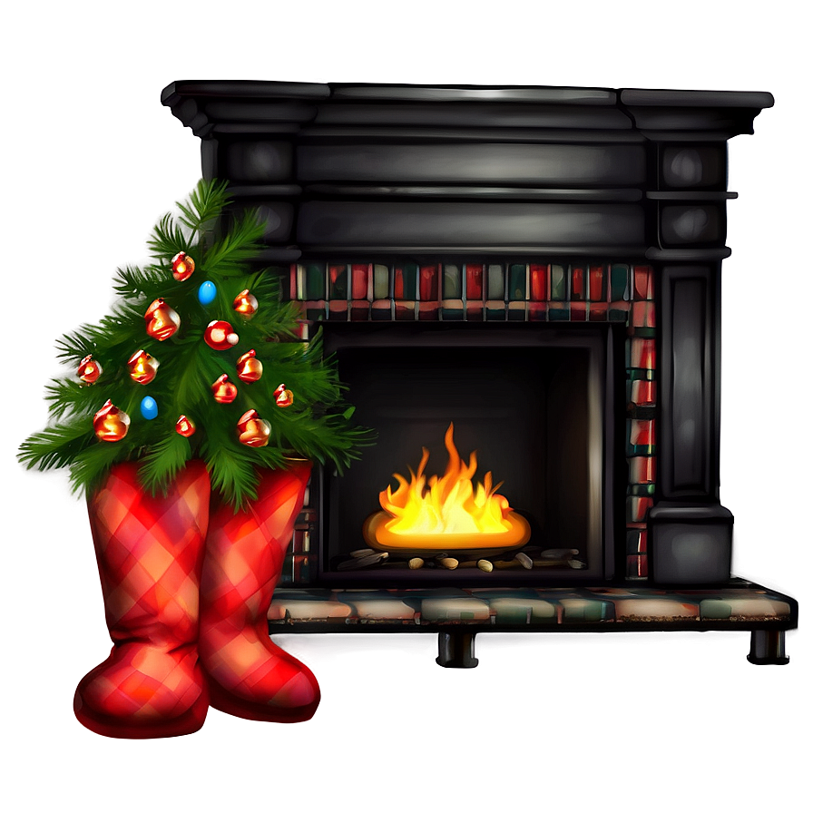 Christmas Fireplace With Plaid Decor Png 06262024