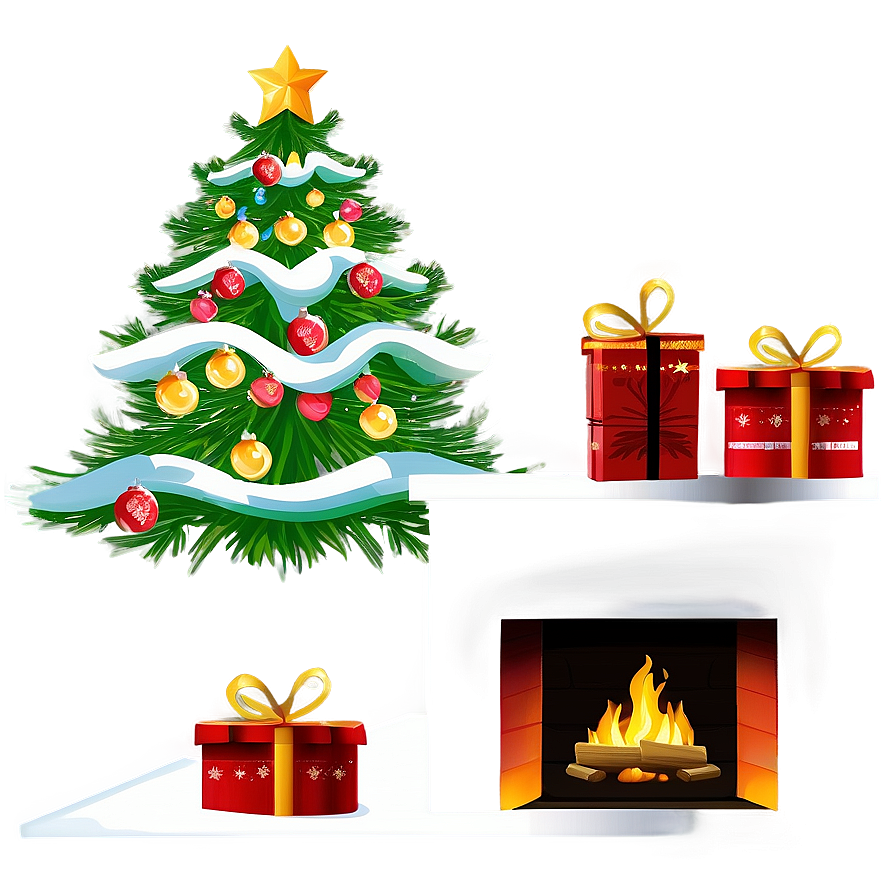 Christmas Fireplace With Tree Png 40