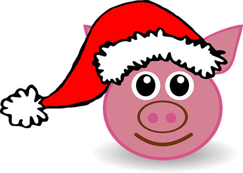 Christmas Pig Cartoon Santa Hat