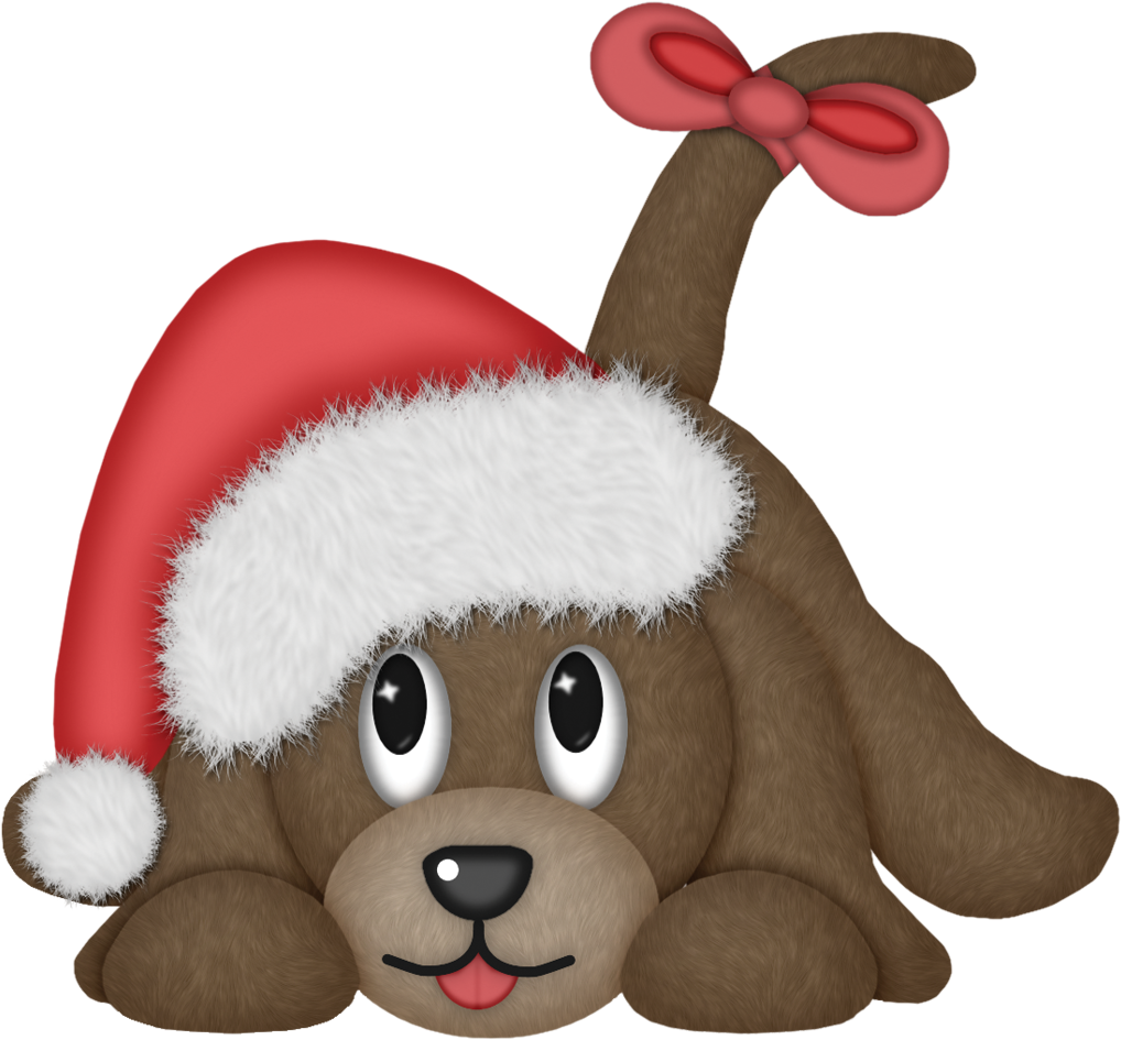 Christmas Puppy Cartoon Santa Hat