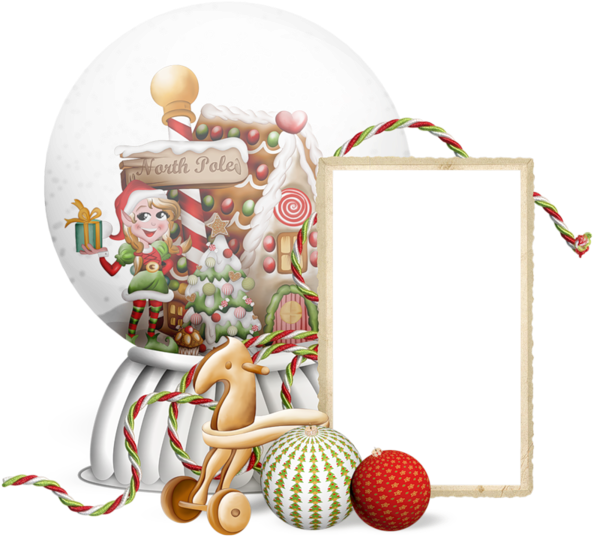 Christmas Snow Globe Framewith Elfand Toys