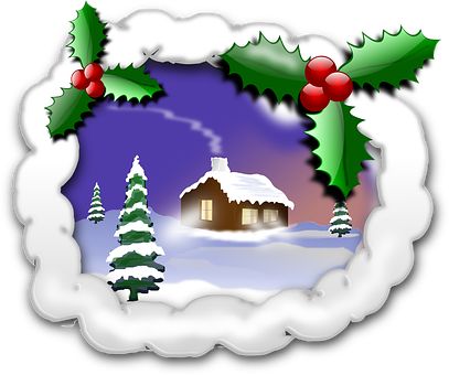 Christmas Winter Cottage Scene