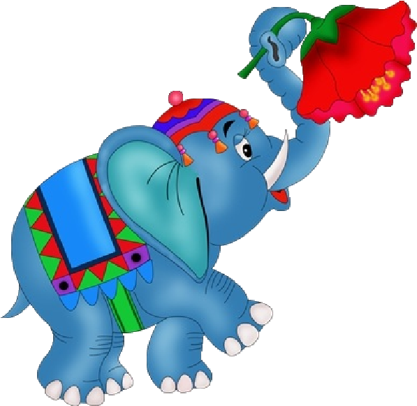 Circus Elephant Cartoon Holding Flower.png