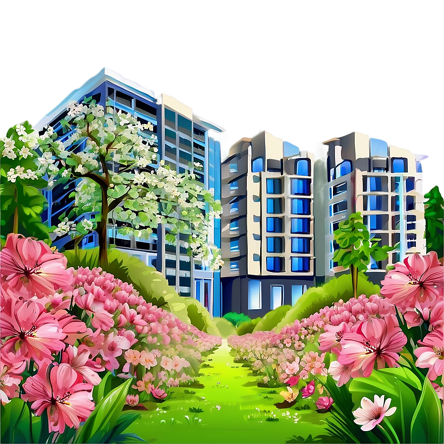 City In Spring Bloom Png Xim68