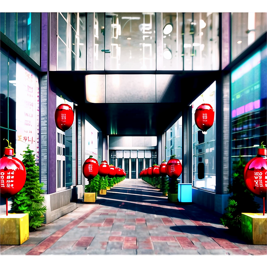 City Street With Seasonal Decorations Png 78