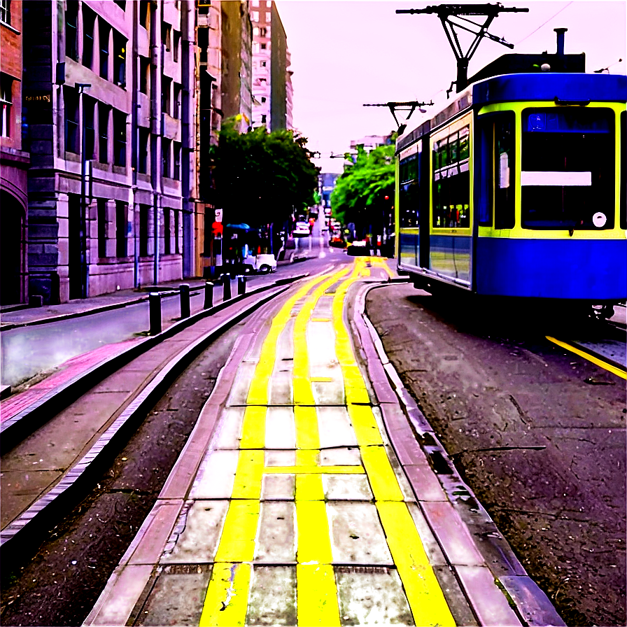 City Street With Tram Lines Png 06252024