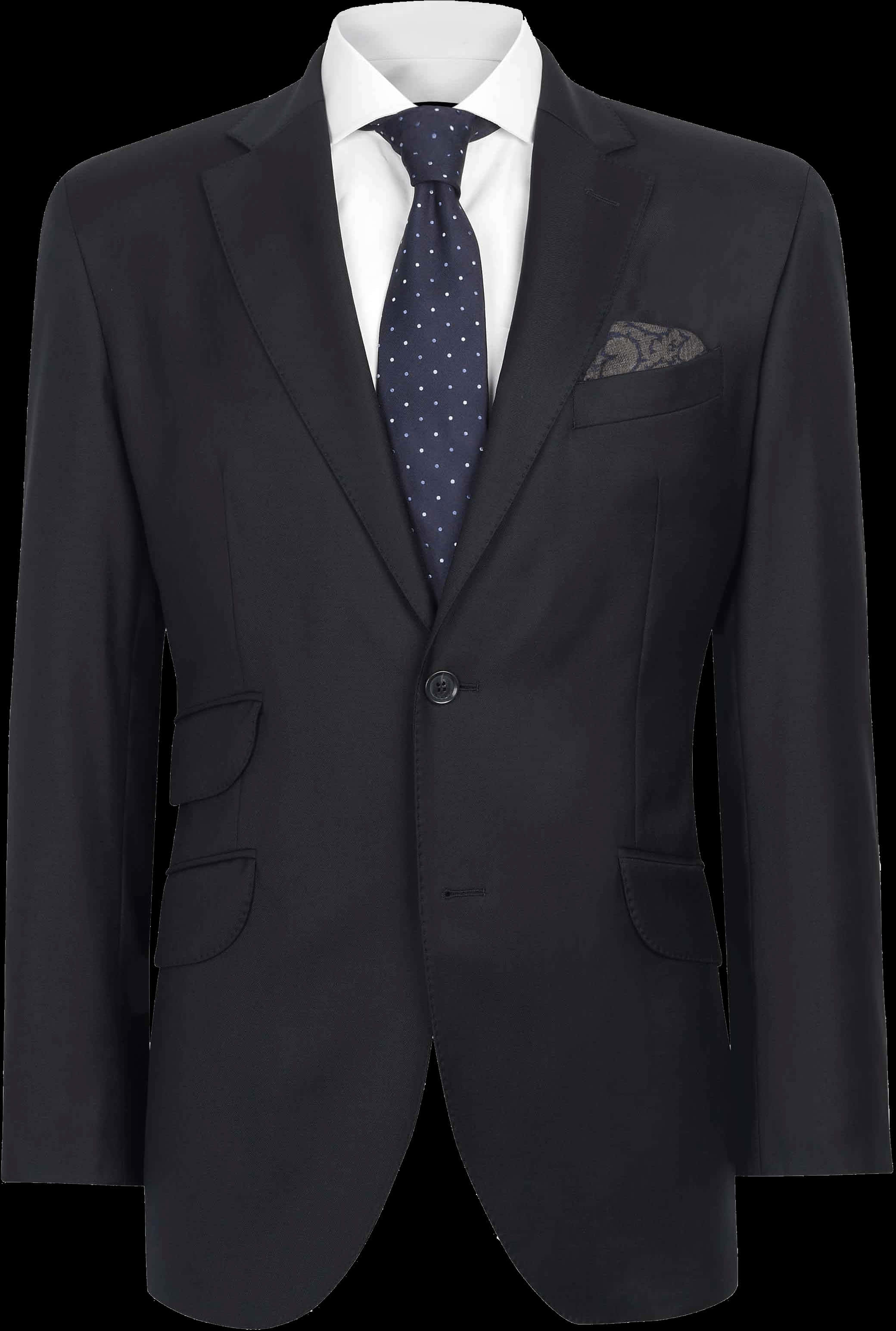 Classic Navy Suit Jacketwith White Shirtand Polka Dot Tie