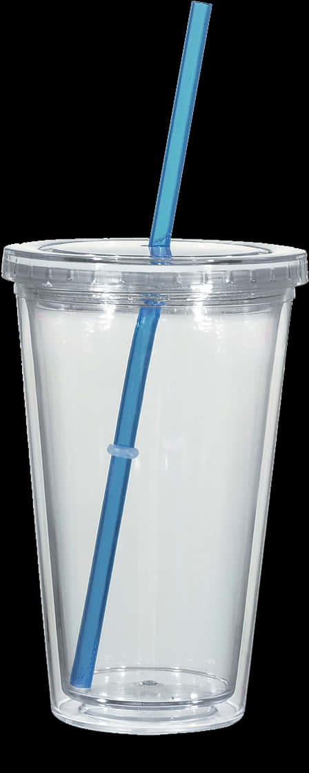 Clear Plastic Tumblerwith Blue Straw