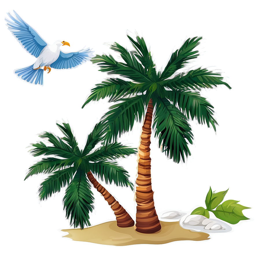 Coconut Tree With Birds Png 99