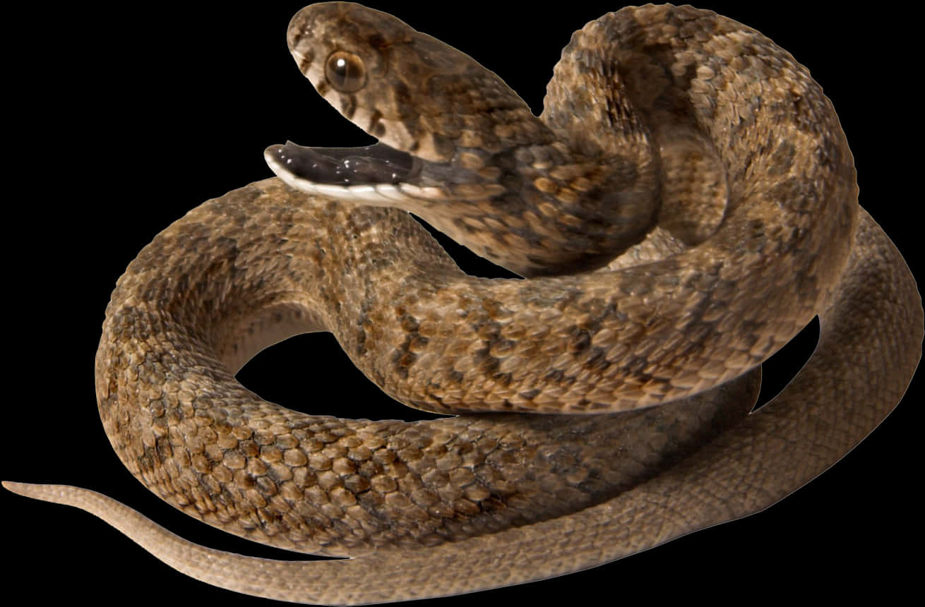 Coiled Brown Snake Black Background.jpg