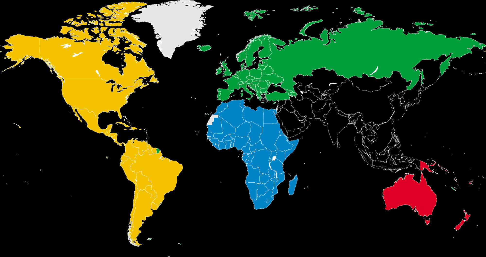 Colored World Map Continents