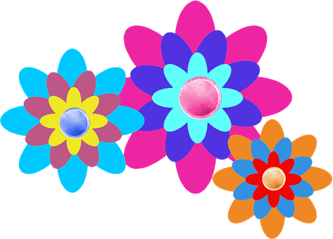 Colorful Abstract Flowers Black Background