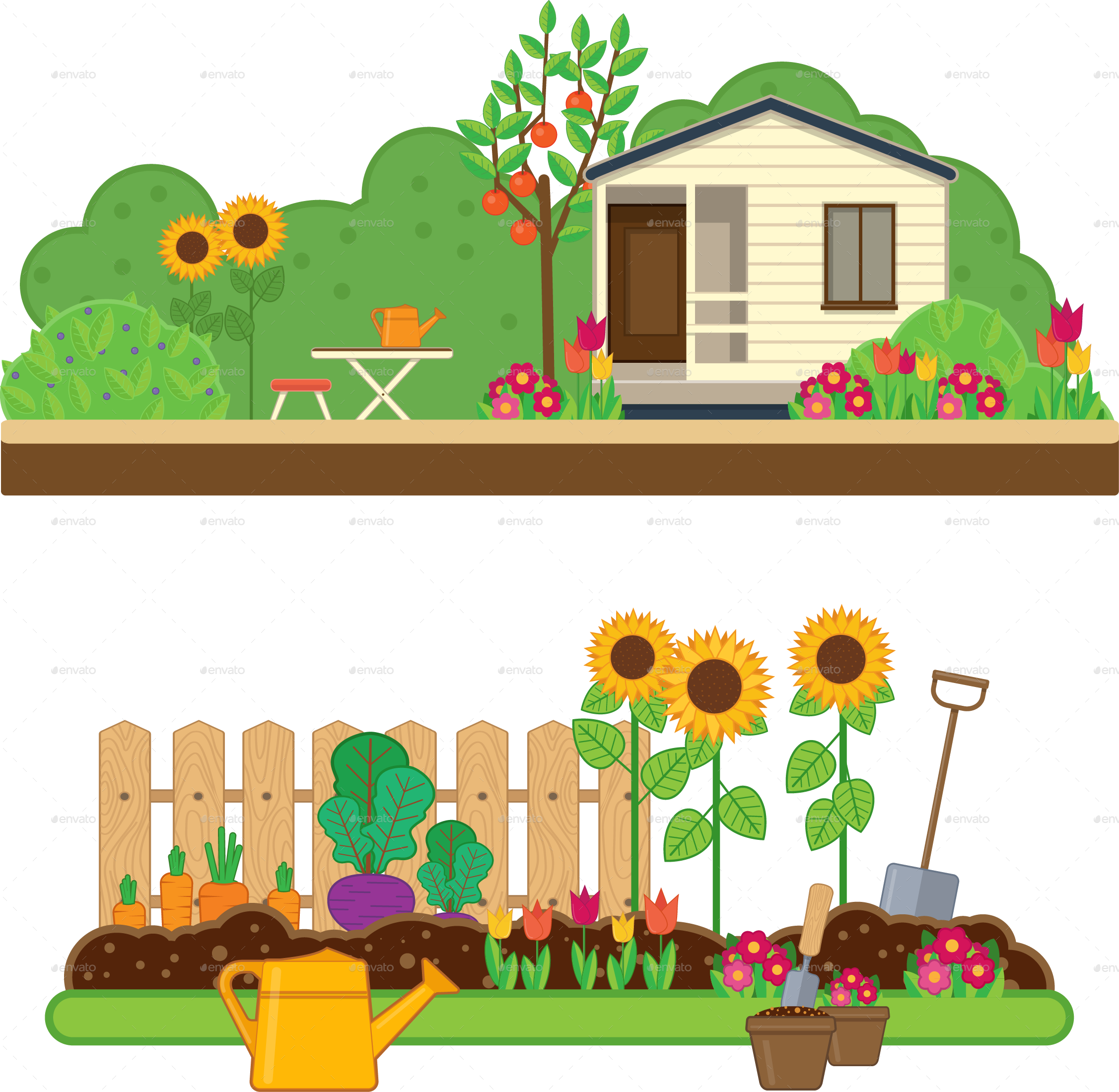 Colorful Backyard Garden Illustration