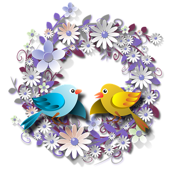 Colorful Birds Floral Wreath Vector