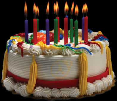 Colorful Birthday Cakewith Lit Candles