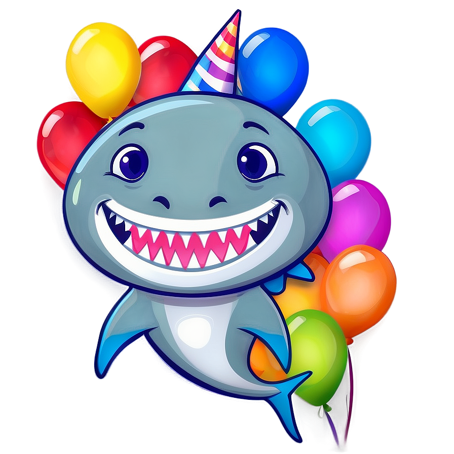 Colorful Birthday Shark Design Png 06292024