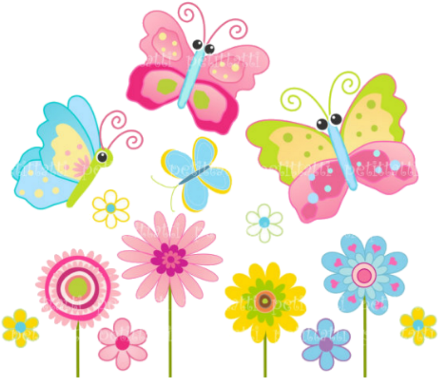 Colorful Butterfliesand Flowers Clipart