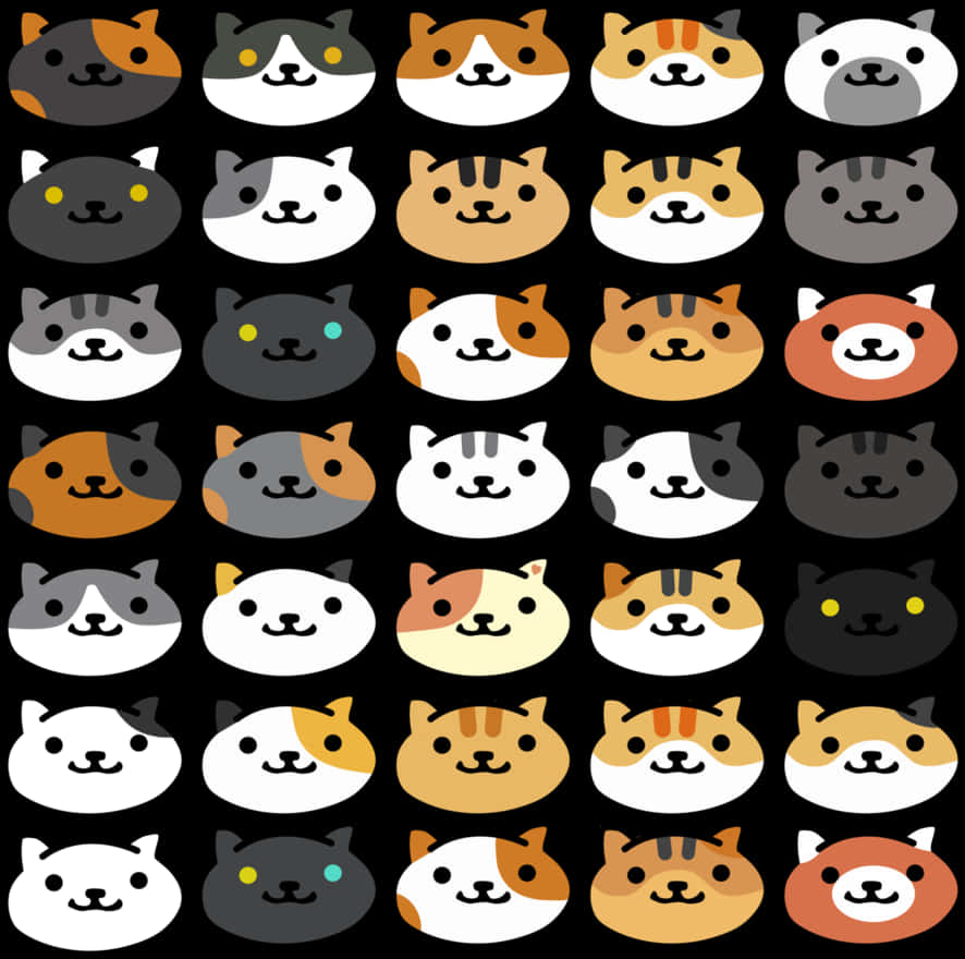 Colorful_ Cartoon_ Cat_ Faces_ Pattern